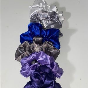 6 silky purple blue silver white scrunchies